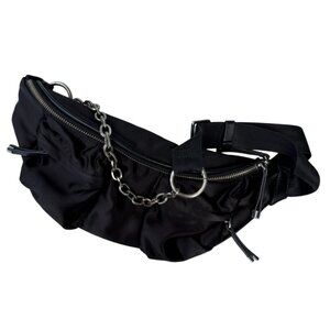 Zara black satin silver chain sling shoulder bag